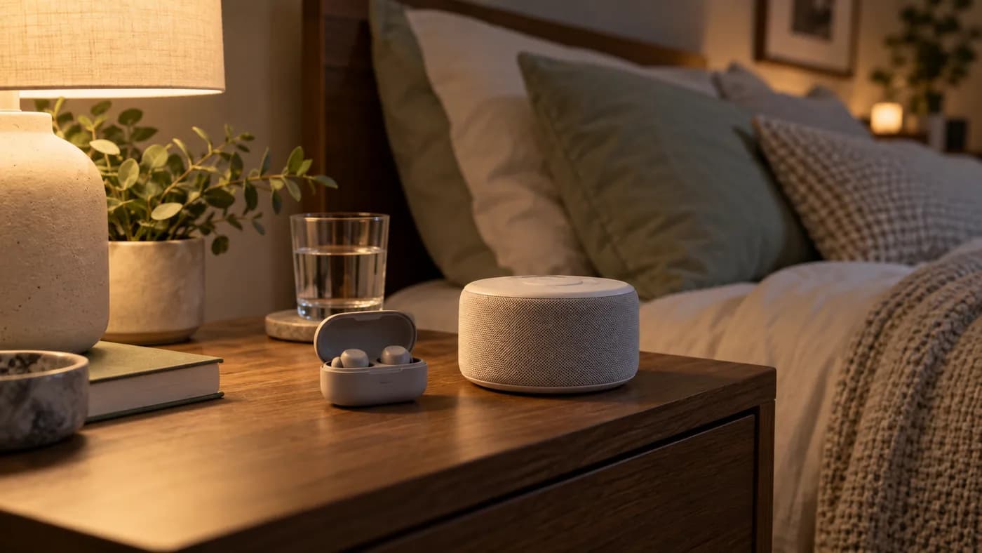 AI-generated illustration for Sleep Earbuds vs a Bedroom Sound Machine